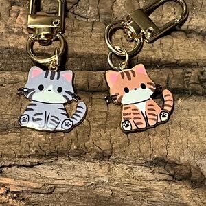 Cute Cat Keychain Set - Gold and Gray
